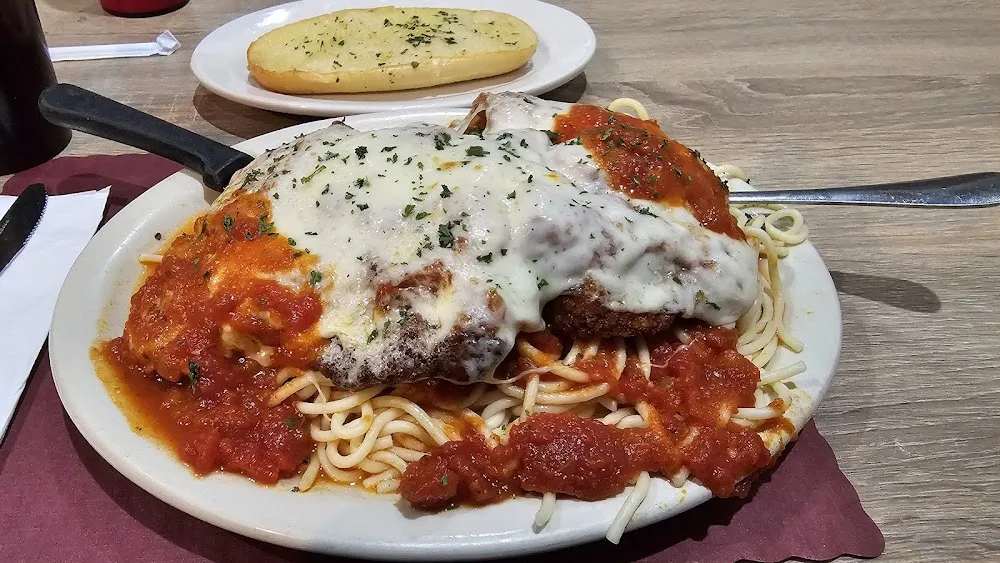 Breaded Chicken Parmigiana with Spaghetti